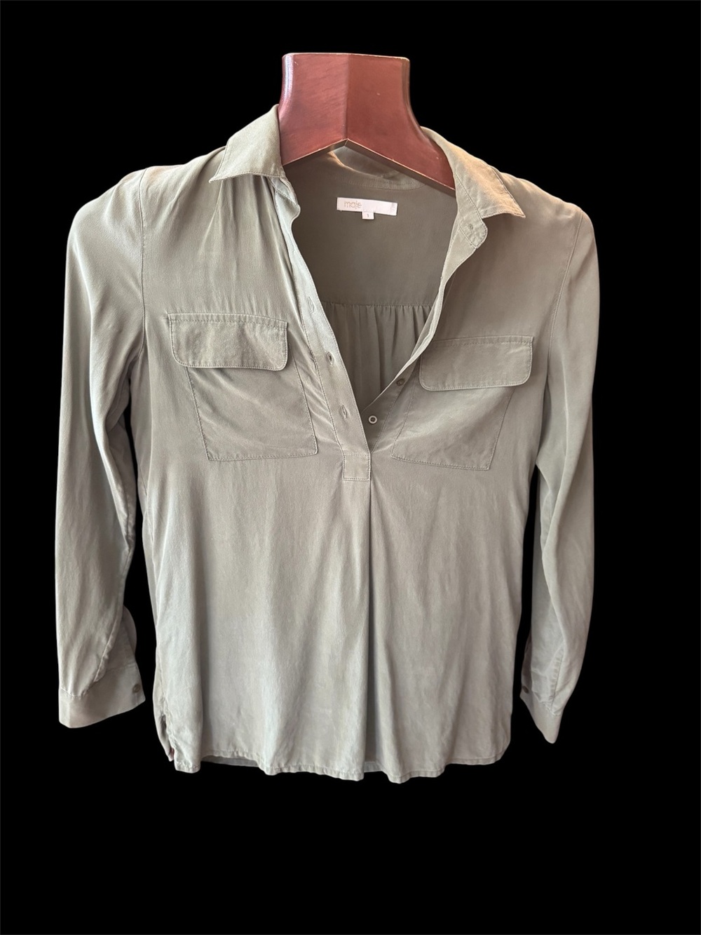 Maje Olive Utility Button-Front 100%silk blouse in like new condition
